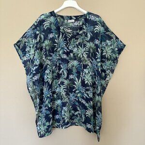 Tommy Bahama Sheer Swim Coverup Tunic Dress Women OS (M-XL) Beachy Tropical Palm